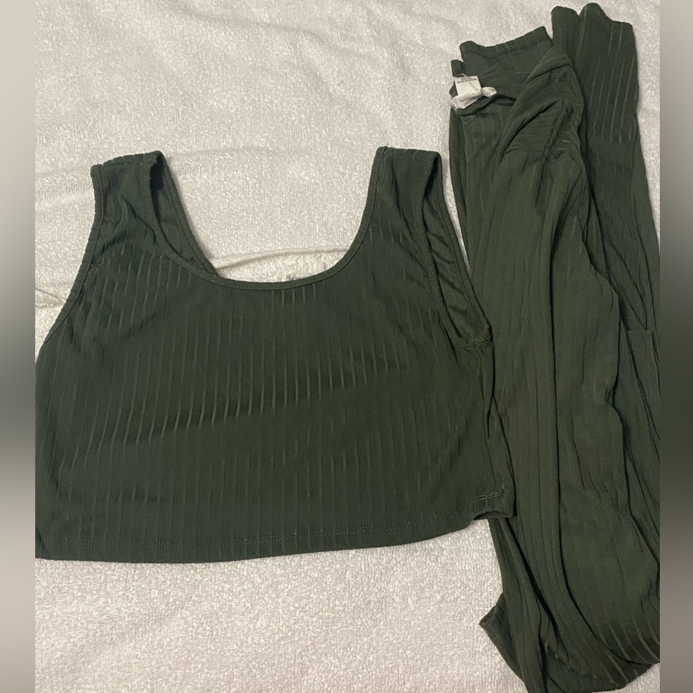 Green top with long cardigan